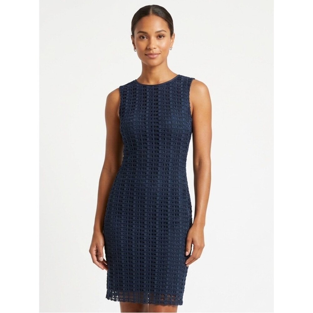 Spense Petite Navy Blue Crochet Lace Sleeveless Sheath Dress Size 2P